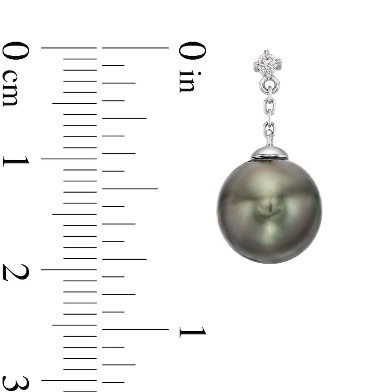 8.0 - 9.0mm Black Cultured Tahitian Pearl and Diamond Accent Drop Earrings in 14K White Gold