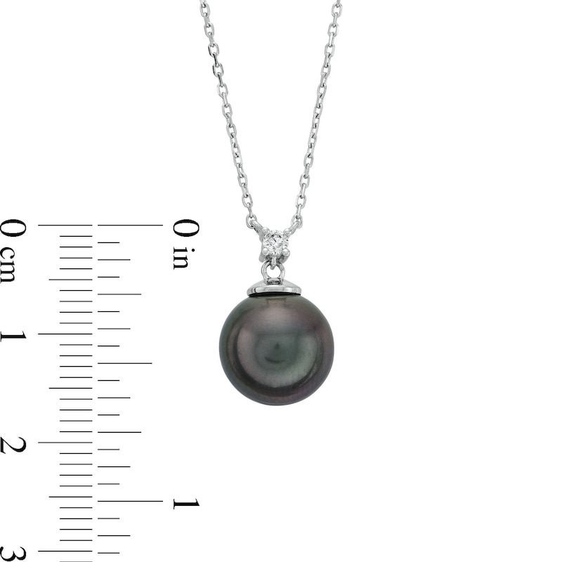 9.5-10.0mm Black Cultured Tahitian Pearl and Diamond Accent Drop Pendant in 14K White Gold