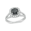 Thumbnail Image 0 of 2-1/4 CT. T.W. Black and White Diamond Cushion Frame Split Shank Engagement Ring in 14K White Gold