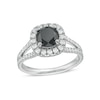 Thumbnail Image 1 of 2-1/4 CT. T.W. Black and White Diamond Cushion Frame Split Shank Engagement Ring in 14K White Gold