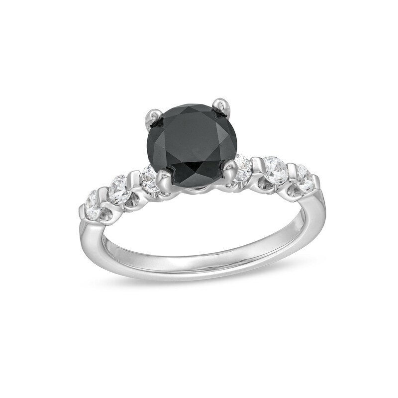 Main Image 1 of 2-3/8 CT. T.W. Black and White Diamond Tension Engagement Ring in 14K White Gold