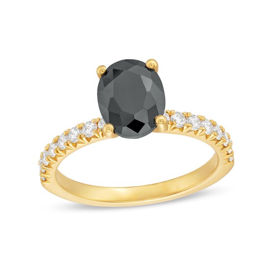 2-5/8 CT. T.w. Oval Black and White Diamond Engagement Ring in 14K Gold