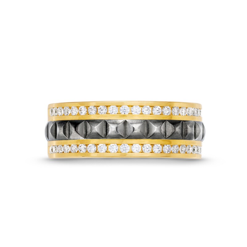 Main Image 3 of 1/2 CT. T.W. Diamond Edge Pyramid Center Row Band in 10K Gold with Black Rhodium