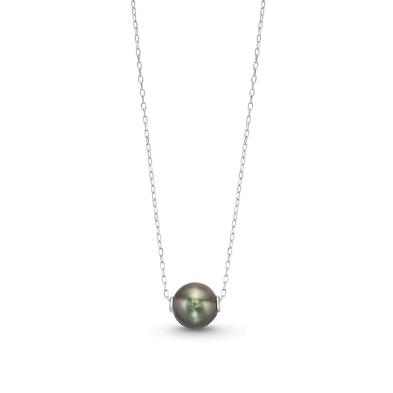 8.0-9.0.0mm Black Tahitian Cultured Pearl Floating Necklace in 14K White Gold
