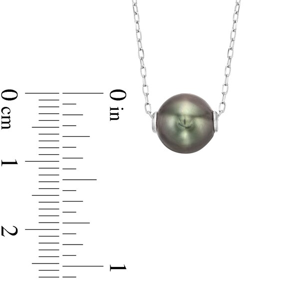 8.0-9.0.0mm Black Tahitian Cultured Pearl Floating Necklace in 14K White Gold