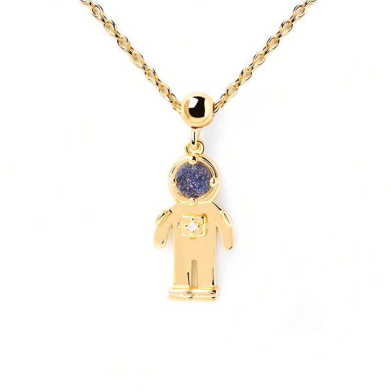 Main Image 2 of PDPAOLA™ at Zales Blue Sandstone and Cubic Zirconia Astronaut Bead Charm in Sterling Silver with 18K Gold Plate