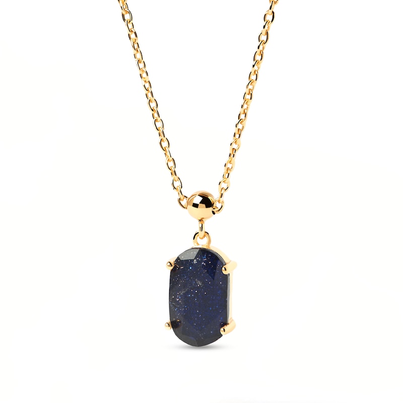 PDPAOLA™ at Zales Oval Blue Sandstone Luck Bead Charm in Sterling Silver with 18K Gold Plate