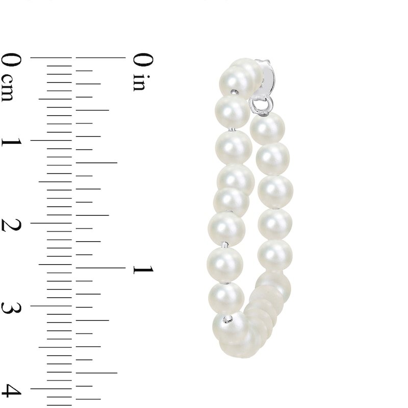 4.5-5.0mm Freshwater Cultured Pearl 36.0mm Heart-Shaped Hoop Earrings in Sterling Silver