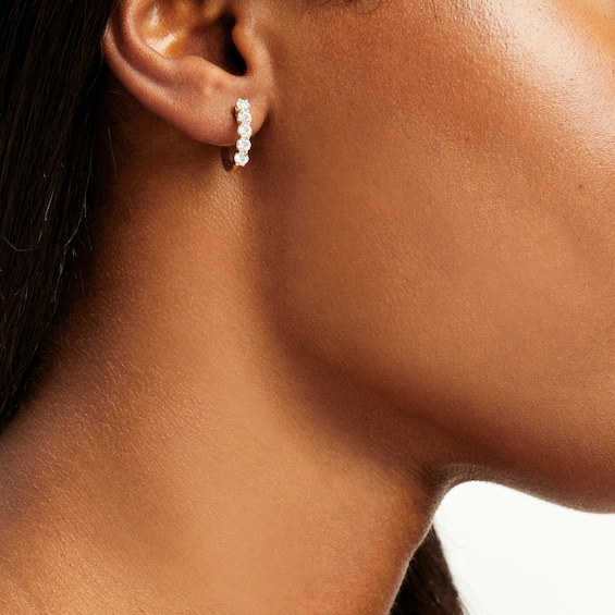 1 CT. T.w. Diamond Five Stone Hoop Earrings in 10K Gold