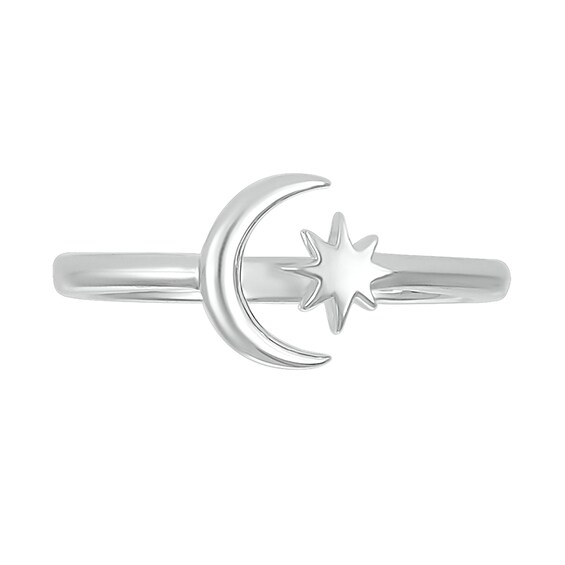 Crescent Moon and Star Wrap Toe Ring in Sterling Silver