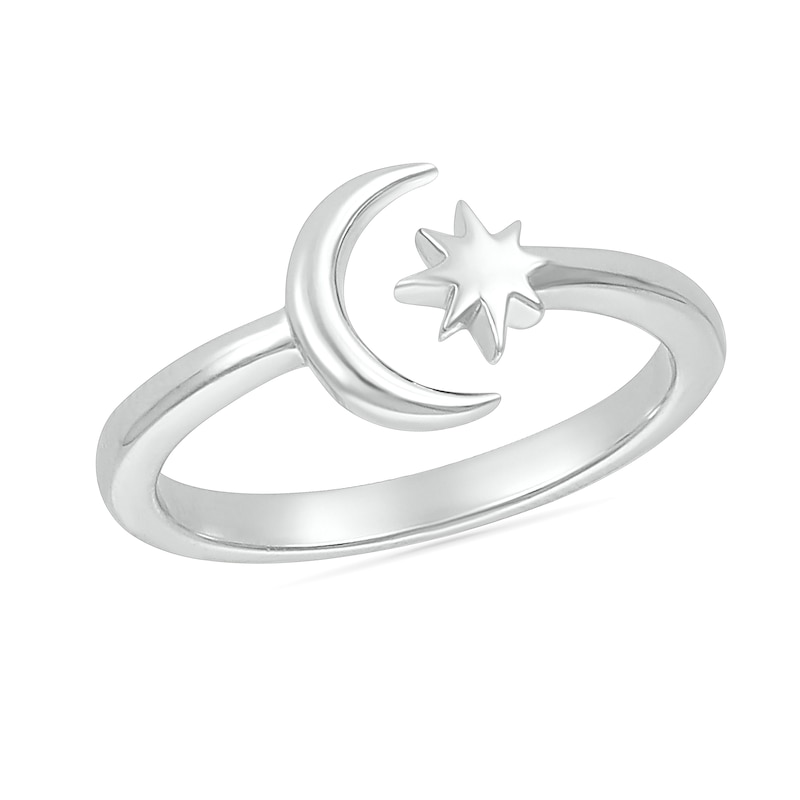 Main Image 1 of Crescent Moon and Star Wrap Toe Ring in Sterling Silver