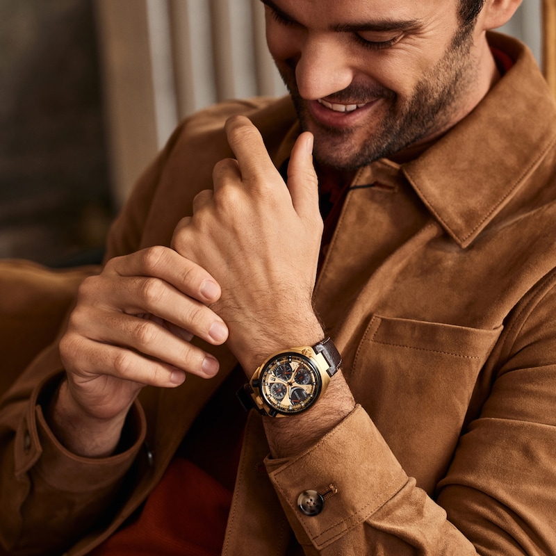 Main Image 5 of Citizen Eco-Drive® Promaster 50th Anniversary Tsuno Brown Leather Strap Watch with Gold-Tone Dial (Model: AV0072-01X)