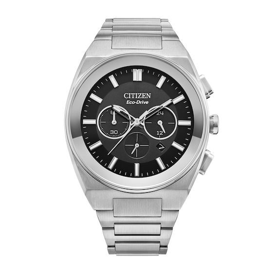Men's Citizen Eco-DriveÂ® Axiom Chronograph Silver-Tone Watch with Black Dial (Model: Ca4580-50E)