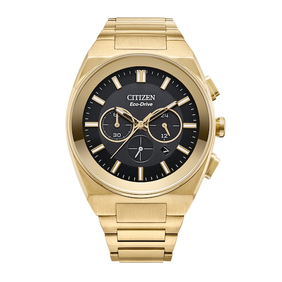 Men's Citizen Eco-DriveÂ® Axiom Chronograph Gold-Tone Watch with Black Dial (Model: Ca4582-54E)