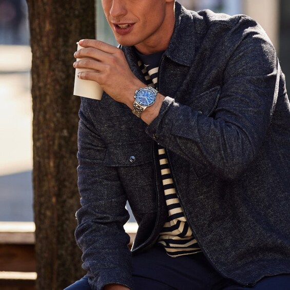 Men's Citizen Eco-DriveÂ® Brycen Chronograph Silver-Tone Watch with Blue Dial (Model: Ca0850-59L)