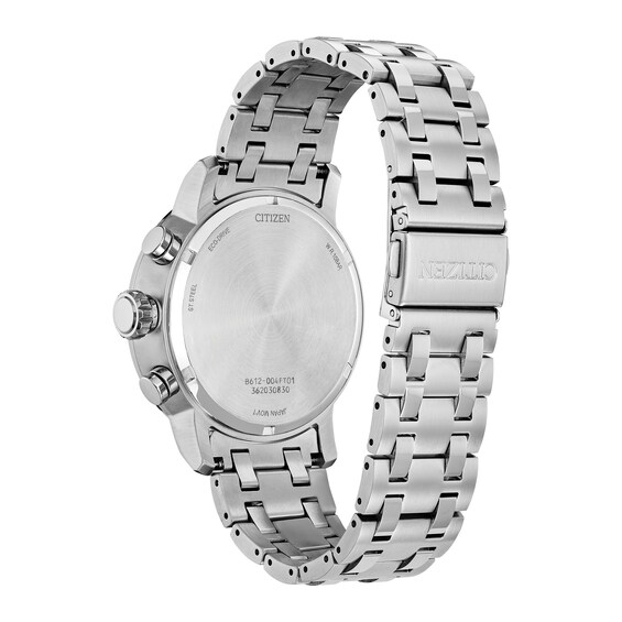 Men's Citizen Eco-DriveÂ® Brycen Chronograph Silver-Tone Watch with Green Dial (Model: Ca0851-56X)