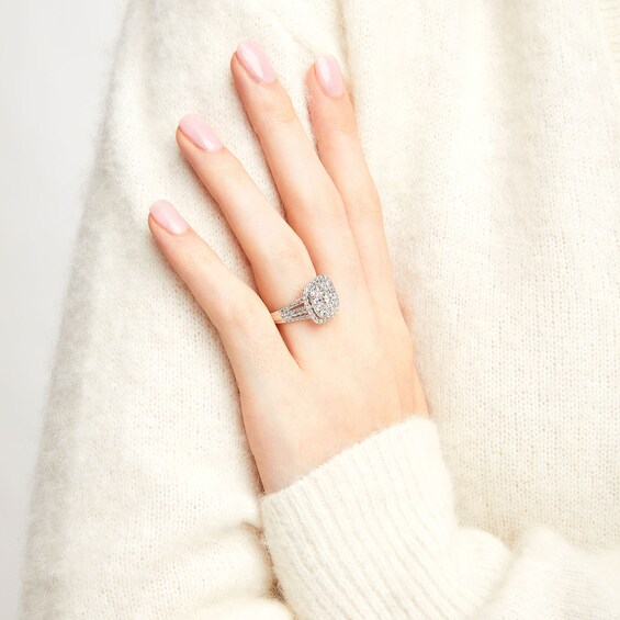 1 CT. T.w. Diamond Double Cushion Frame Engagement Ring in 10K White Gold