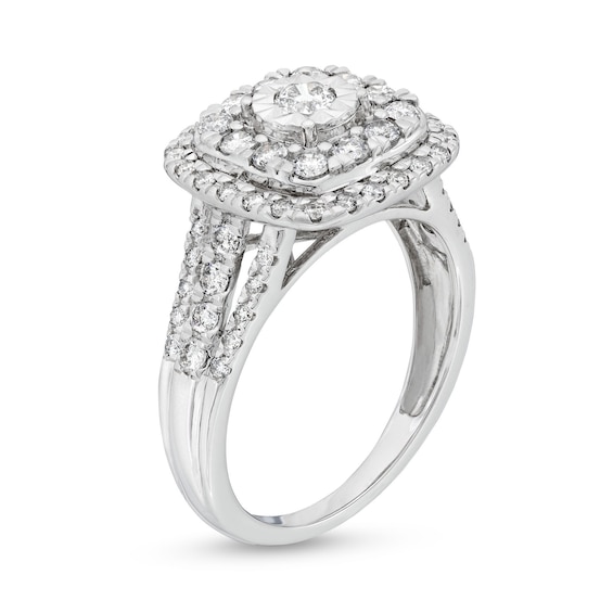 1 CT. T.w. Diamond Double Cushion Frame Engagement Ring in 10K White Gold