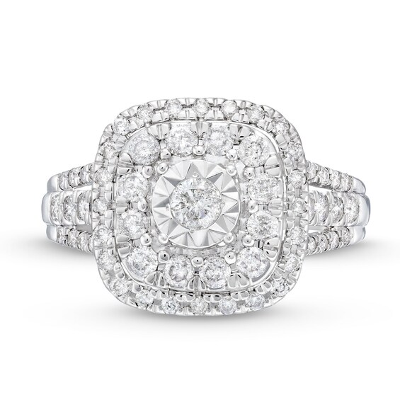 1 CT. T.w. Diamond Double Cushion Frame Engagement Ring in 10K White Gold