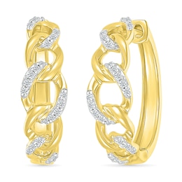 1/6 CT. T.W. Diamond Curb Chain Hoop Earrings in Sterling Silver with 10K Gold Plate