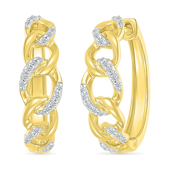 1/6 CT. T.w. Diamond Curb Chain Hoop Earrings in Sterling Silver with 10K Gold Plate