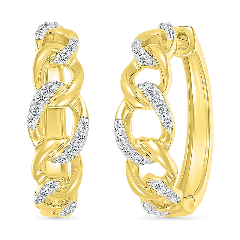 Main Image 1 of 1/6 CT. T.W. Diamond Curb Chain Hoop Earrings in Sterling Silver with 10K Gold Plate