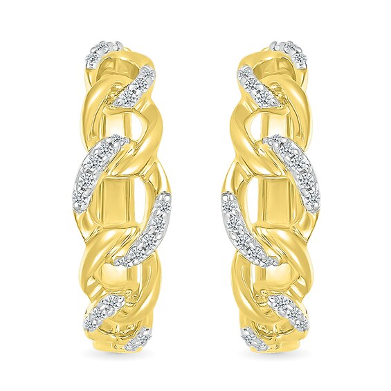 1/6 CT. T.w. Diamond Curb Chain Hoop Earrings in Sterling Silver with 10K Gold Plate