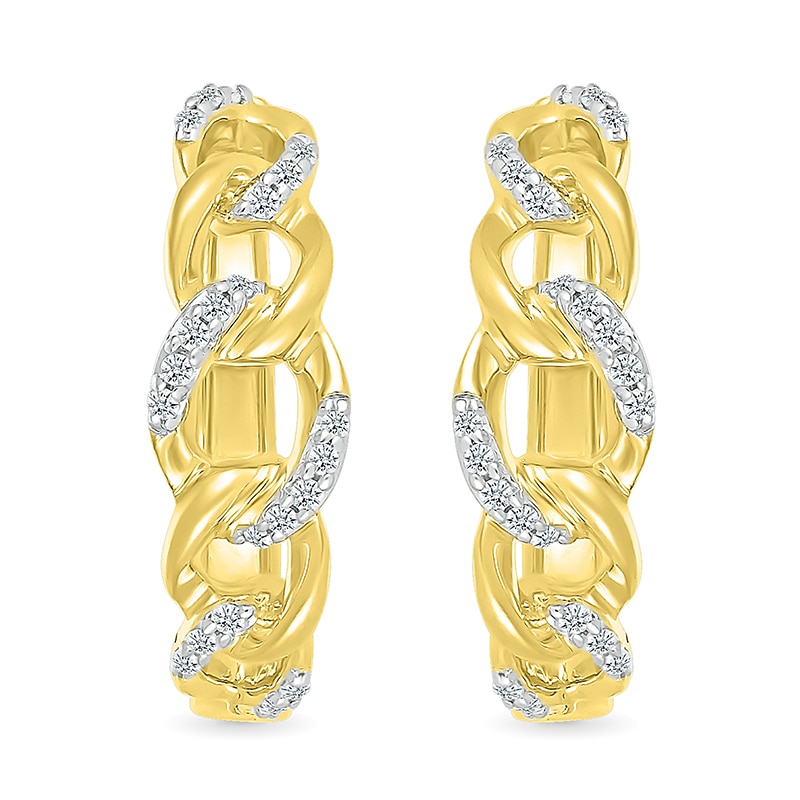 Main Image 2 of 1/6 CT. T.W. Diamond Curb Chain Hoop Earrings in Sterling Silver with 10K Gold Plate