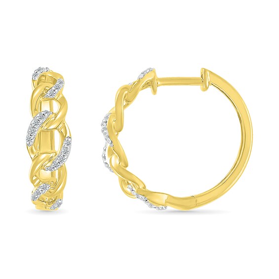 1/6 CT. T.w. Diamond Curb Chain Hoop Earrings in Sterling Silver with 10K Gold Plate
