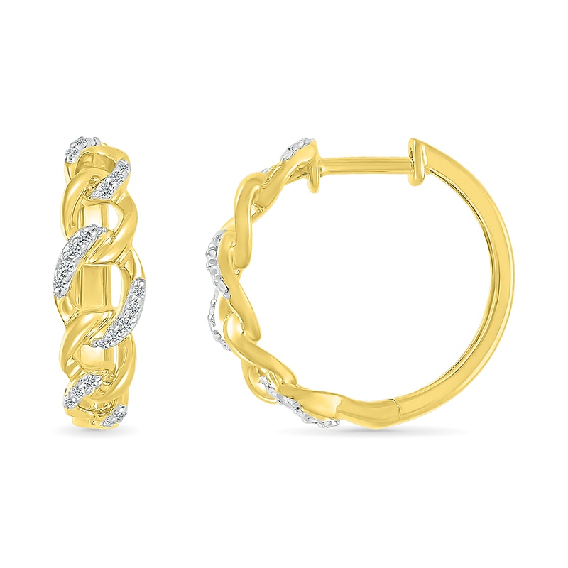 Main Image 3 of 1/6 CT. T.W. Diamond Curb Chain Hoop Earrings in Sterling Silver with 10K Gold Plate