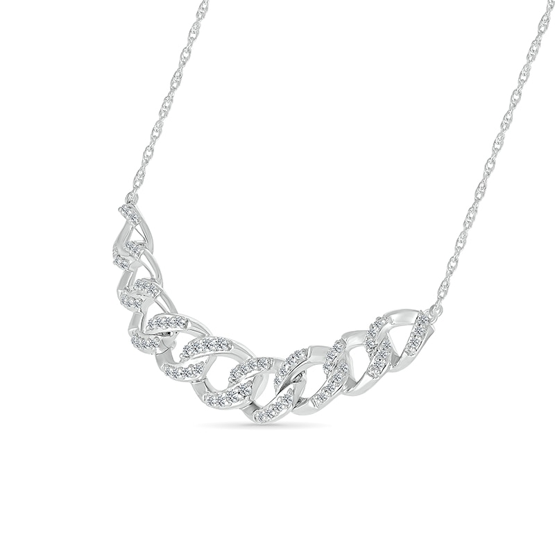 Main Image 2 of 1/3 CT. T.W. Diamond Curb Chain Bar Necklace in Sterling Silver