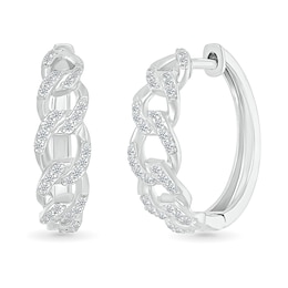 1/3 CT. T.W. Diamond Curb Chain Hoop Earrings in Sterling Silver