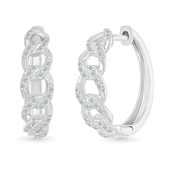 1/3 CT. T.w. Diamond Curb Chain Hoop Earrings in Sterling Silver