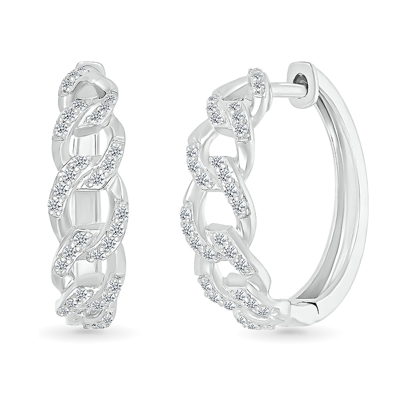 Main Image 1 of 1/3 CT. T.W. Diamond Curb Chain Hoop Earrings in Sterling Silver