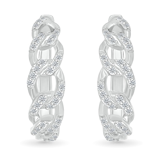 1/3 CT. T.w. Diamond Curb Chain Hoop Earrings in Sterling Silver