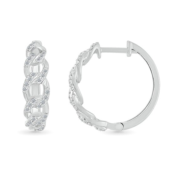 1/3 CT. T.w. Diamond Curb Chain Hoop Earrings in Sterling Silver