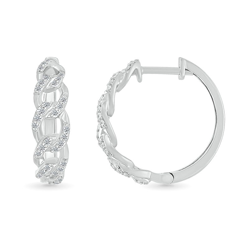 Main Image 3 of 1/3 CT. T.W. Diamond Curb Chain Hoop Earrings in Sterling Silver