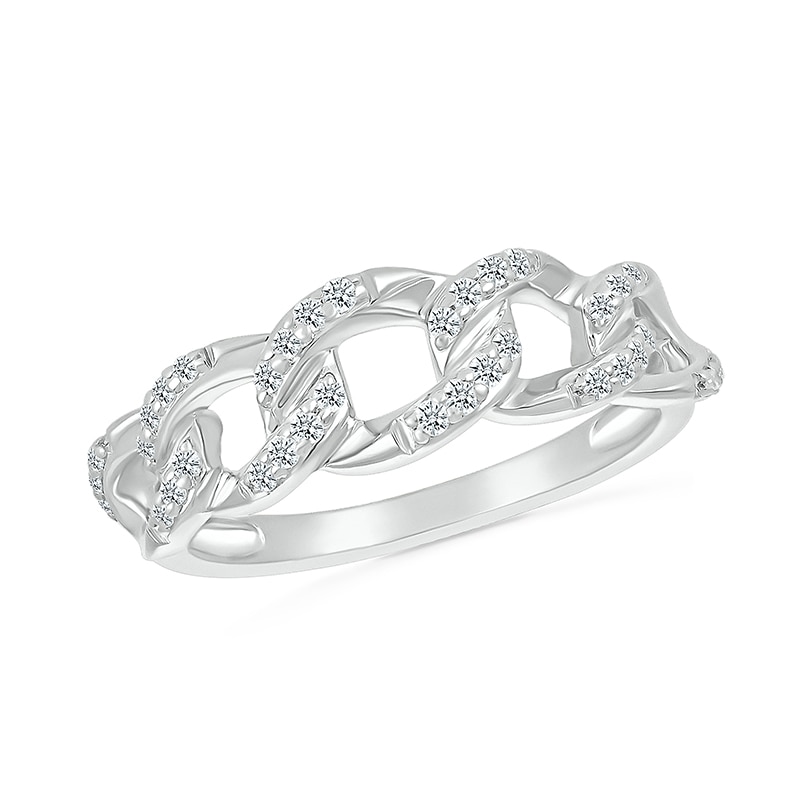 Main Image 1 of 1/5 CT. T.W. Diamond Curb Chain Ring in Sterling Silver