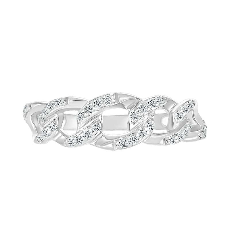 Main Image 2 of 1/5 CT. T.W. Diamond Curb Chain Ring in Sterling Silver
