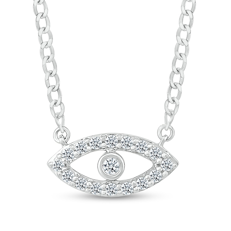 Main Image 1 of 1/10 CT. T.W. Diamond Evil Eye Necklace in Sterling Silver - 20"