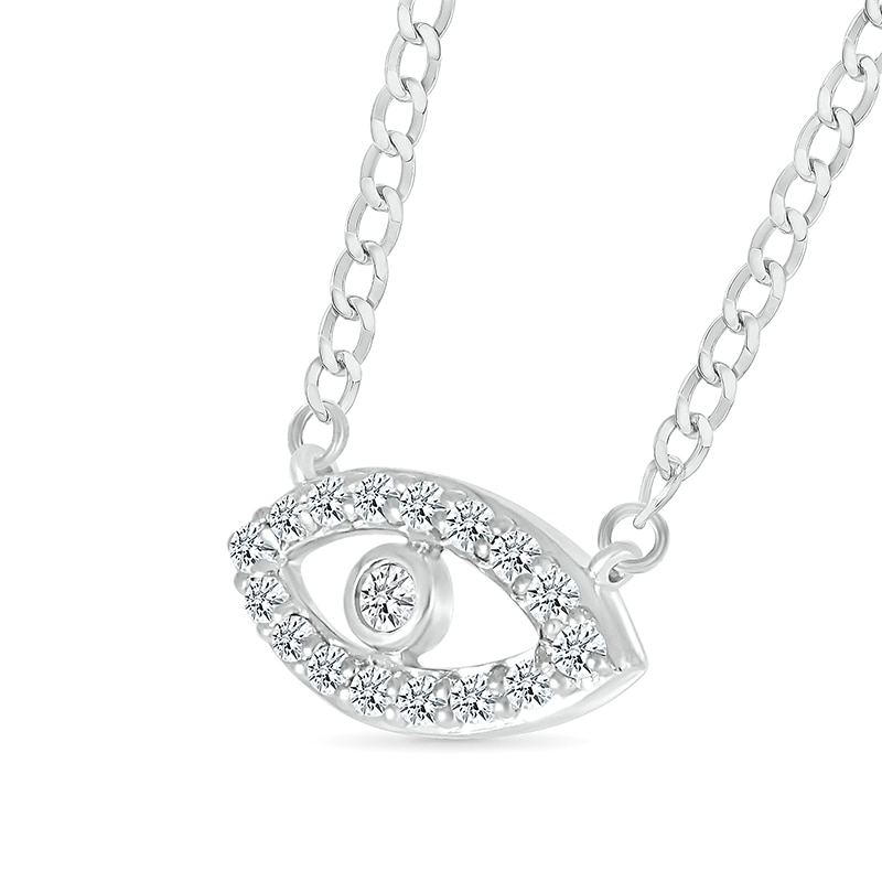 Main Image 2 of 1/10 CT. T.W. Diamond Evil Eye Necklace in Sterling Silver - 20"