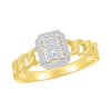 Thumbnail Image 1 of 1/5 CT. T.W. Emerald Multi-Diamond Frame Curb Chain Shank Ring in Sterling Silver with 10K Gold Plate