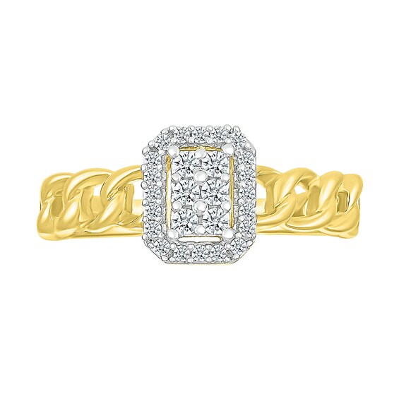 1/5 CT. T.w. Emerald Multi-Diamond Frame Curb Chain Shank Ring in Sterling Silver with 10K Gold Plate