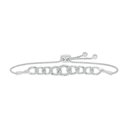 1/3 CT. T.W. Diamond Graduating Curb Chain Bar Bolo Bracelet in Sterling Silver - 9.5"
