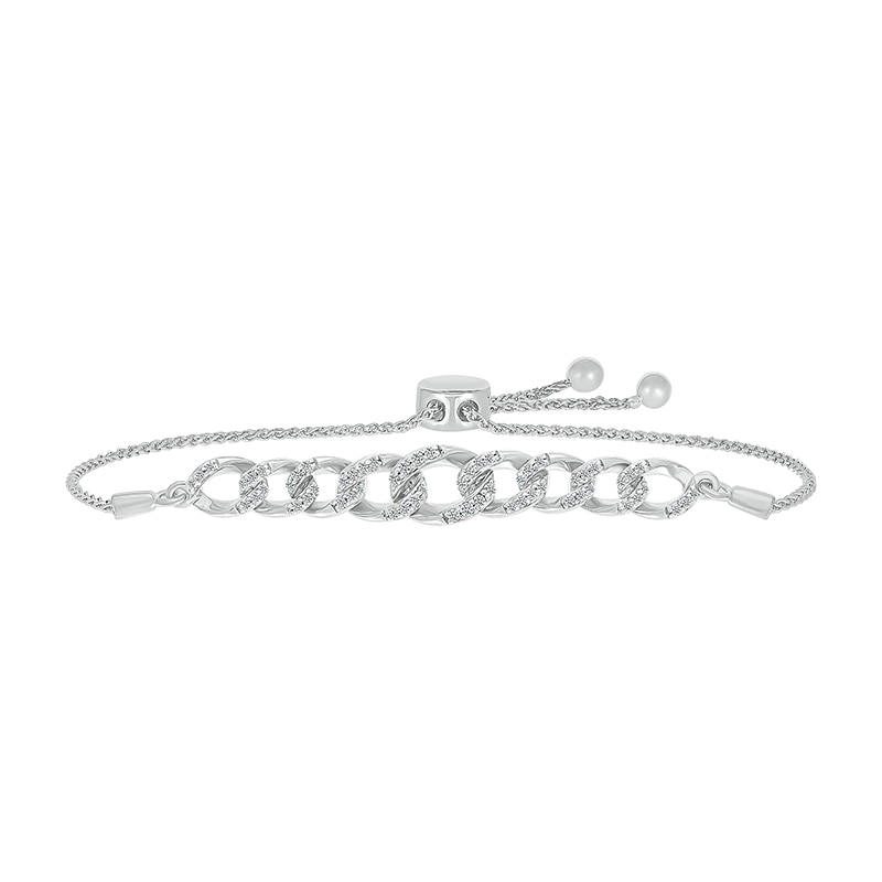 Main Image 1 of 1/3 CT. T.W. Diamond Graduating Curb Chain Bar Bolo Bracelet in Sterling Silver - 9.5"