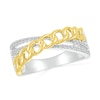 Thumbnail Image 1 of 1/6 CT. T.W. Diamond Curb Chain Overlay Criss-Cross Ring in Sterling Silver with 10K Gold Plate