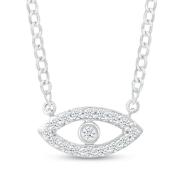 1/10 CT. T.W. Diamond Evil Eye Necklace in Sterling Silver - 20"