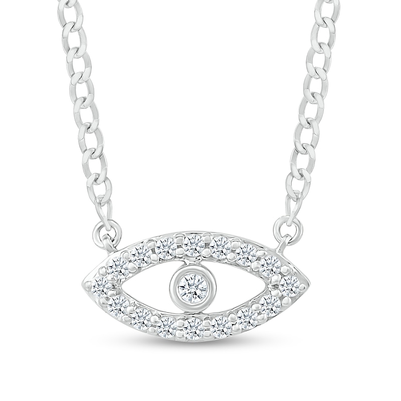 Main Image 1 of 1/10 CT. T.W. Diamond Evil Eye Necklace in Sterling Silver - 20"