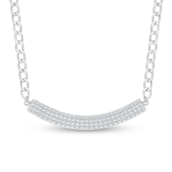 3/8 CT. T.w. Diamond Triple Row Curved Bar Necklace in Sterling Silver - 20"