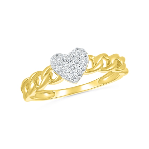 1/6 CT. T.w. Diamond Heart Curb Chain Shank Ring in Sterling Silver with 10K Gold Plate